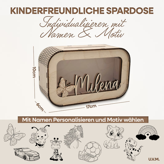 Personalisierte Holz-Spardose für Kinder