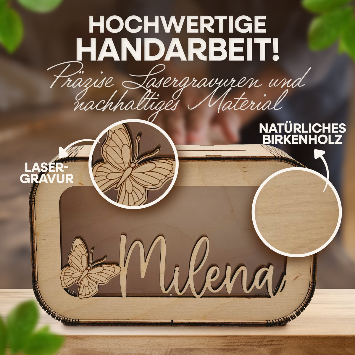 Personalisierte Holz-Spardose für Kinder