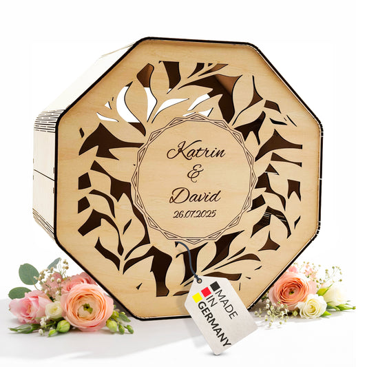 Personalisierte Kartenbox Hochzeit aus Holz mit Gravur
