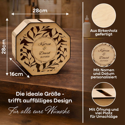 Personalisierte Kartenbox Hochzeit aus Holz mit Gravur