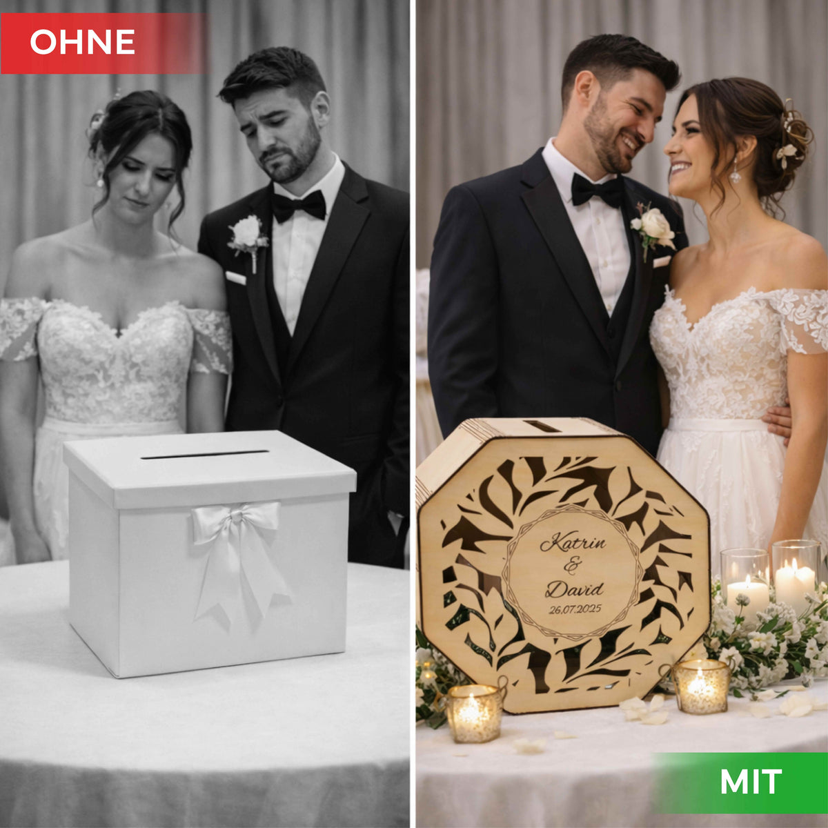 Personalisierte Kartenbox Hochzeit aus Holz mit Gravur