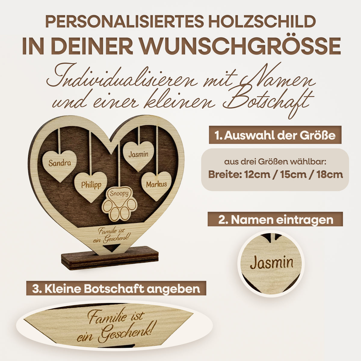 Personalisiertes Holzschild mit Namen - Herz
