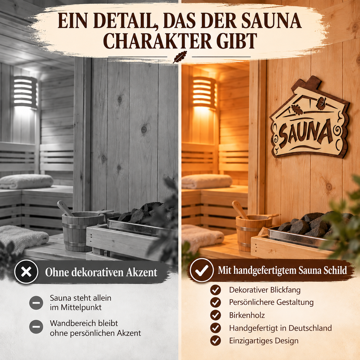 Sauna Schild aus Birkenholz