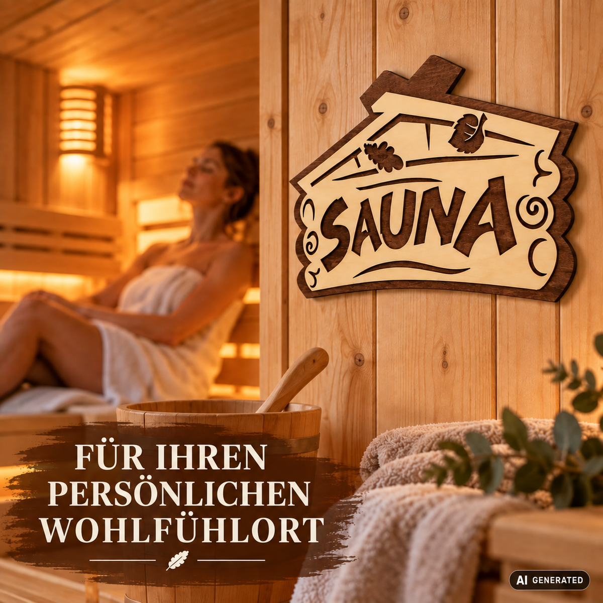 Sauna Schild aus Birkenholz