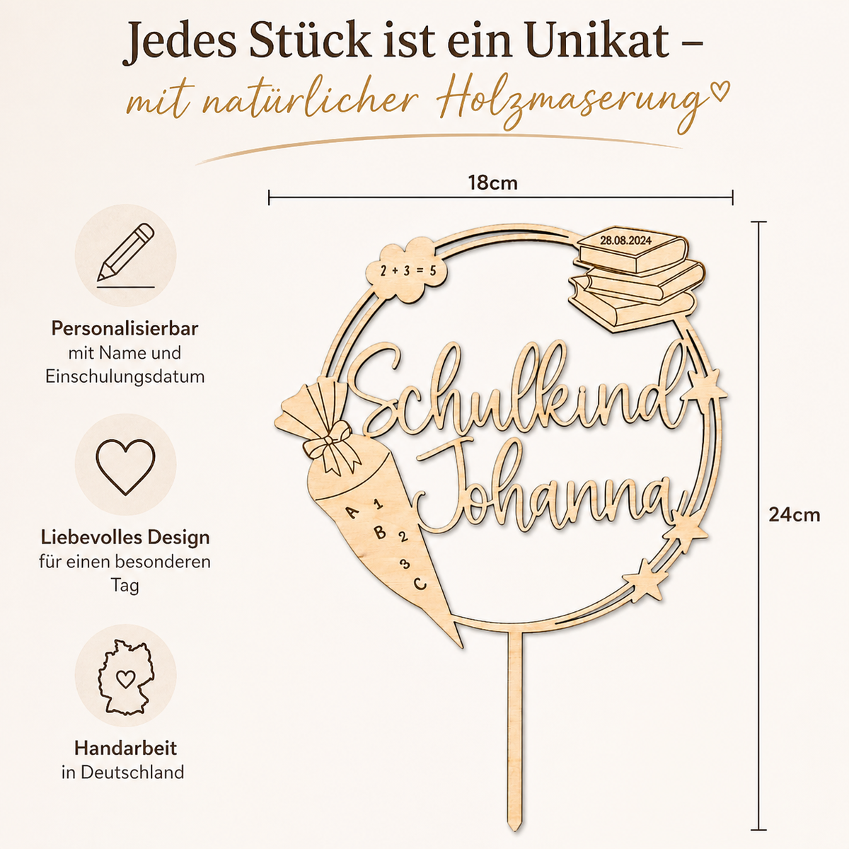 Personalisierter Tortenstecker zur Einschulung