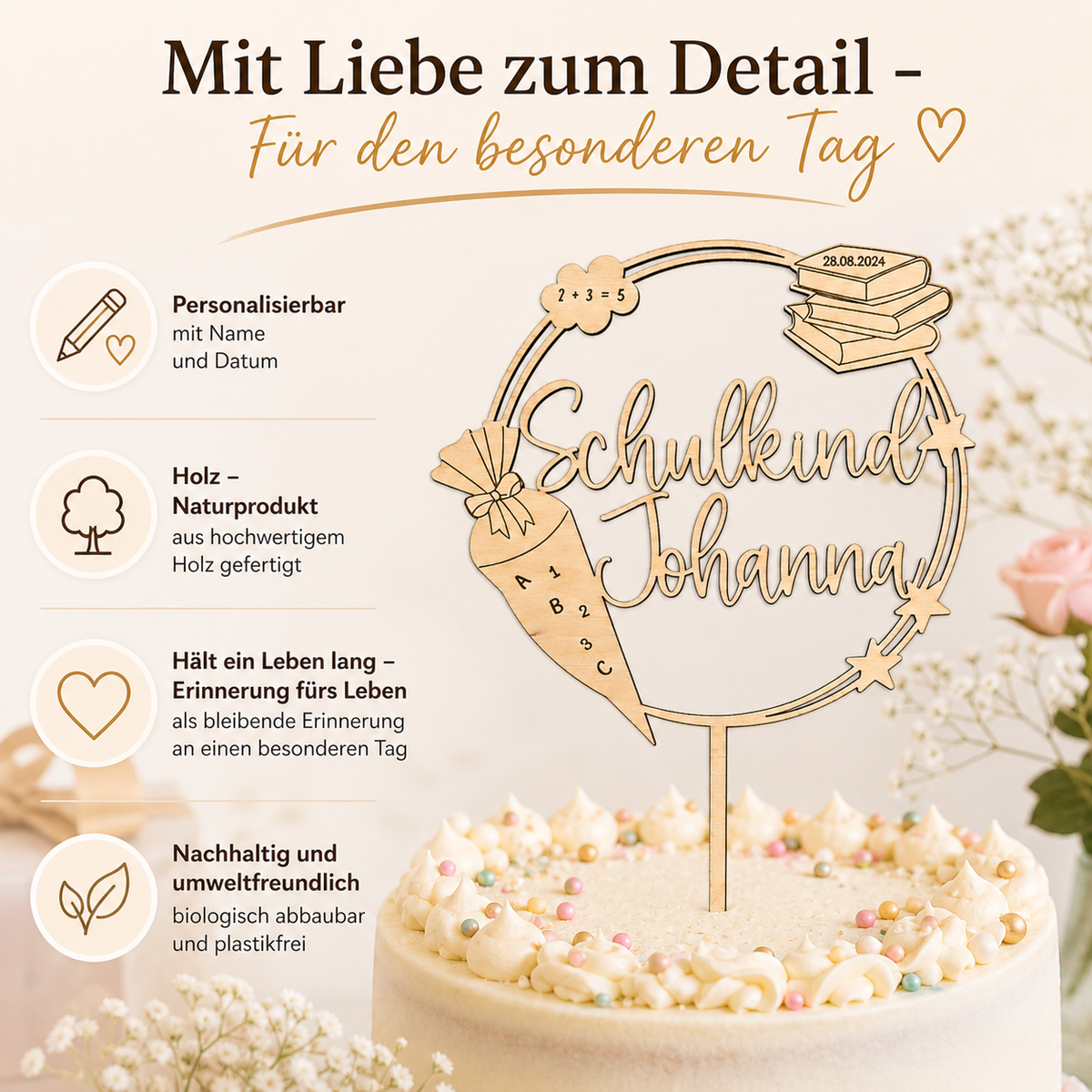 Personalisierter Tortenstecker zur Einschulung