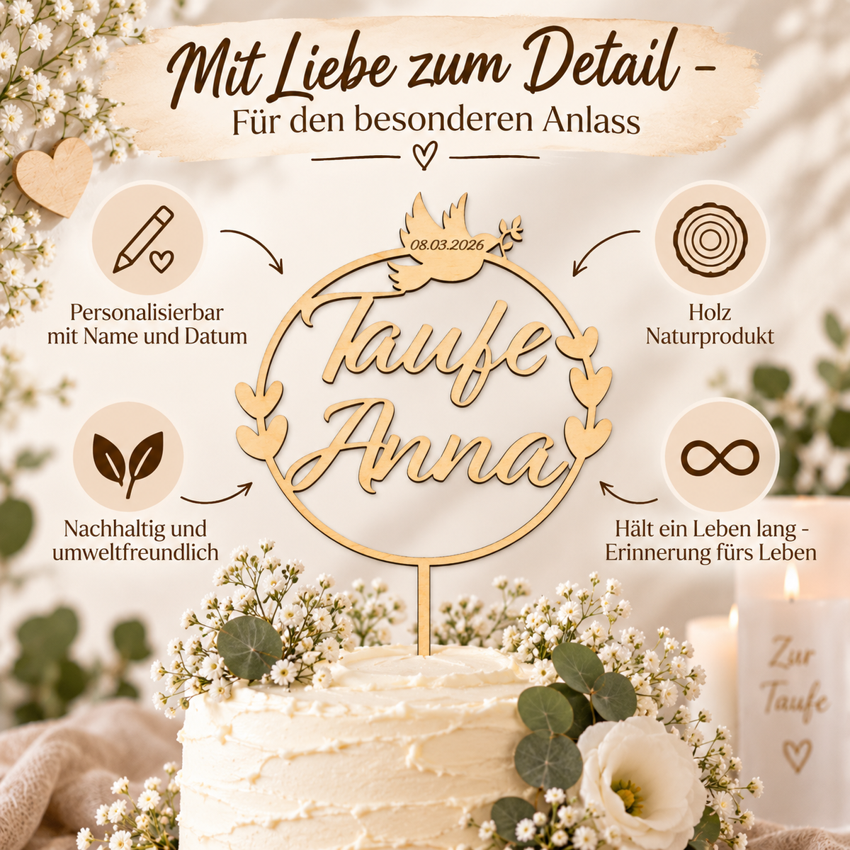 Cake Topper Taube & Herze