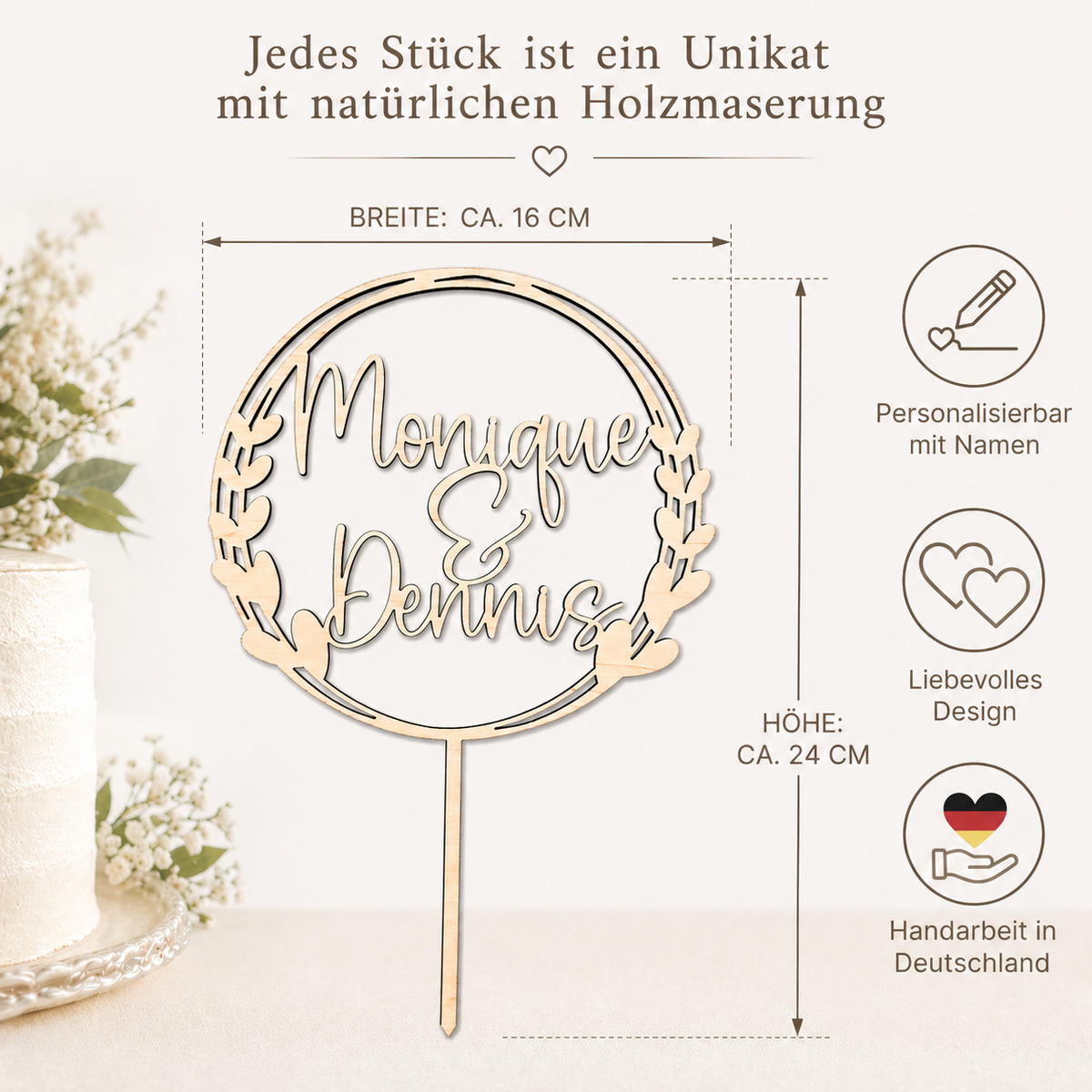 Personalisierter Cake Topper zur Hochzeit