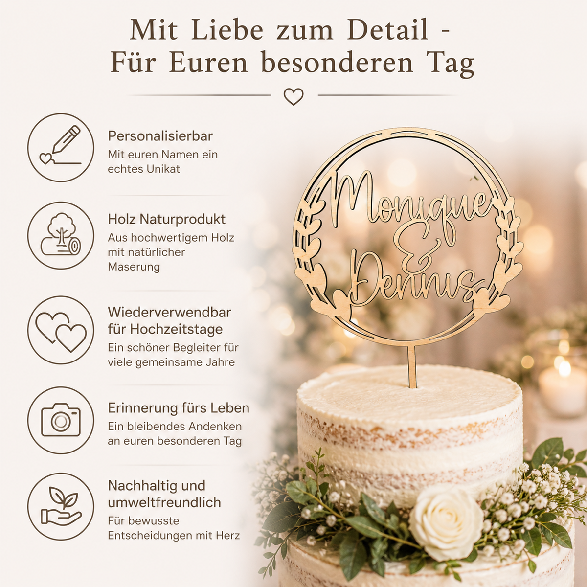 Personalisierter Cake Topper zur Hochzeit