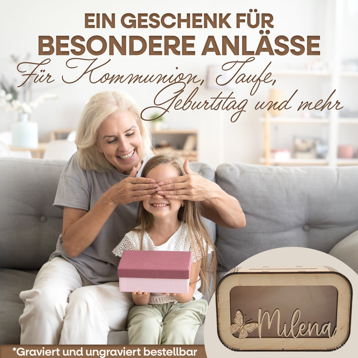 Personalisierte Holz-Spardose für Kinder
