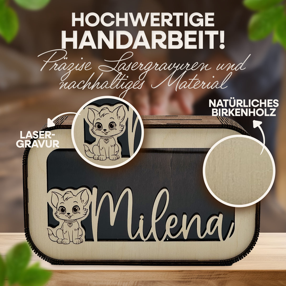 Personalisierte Holz-Spardose für Kinder