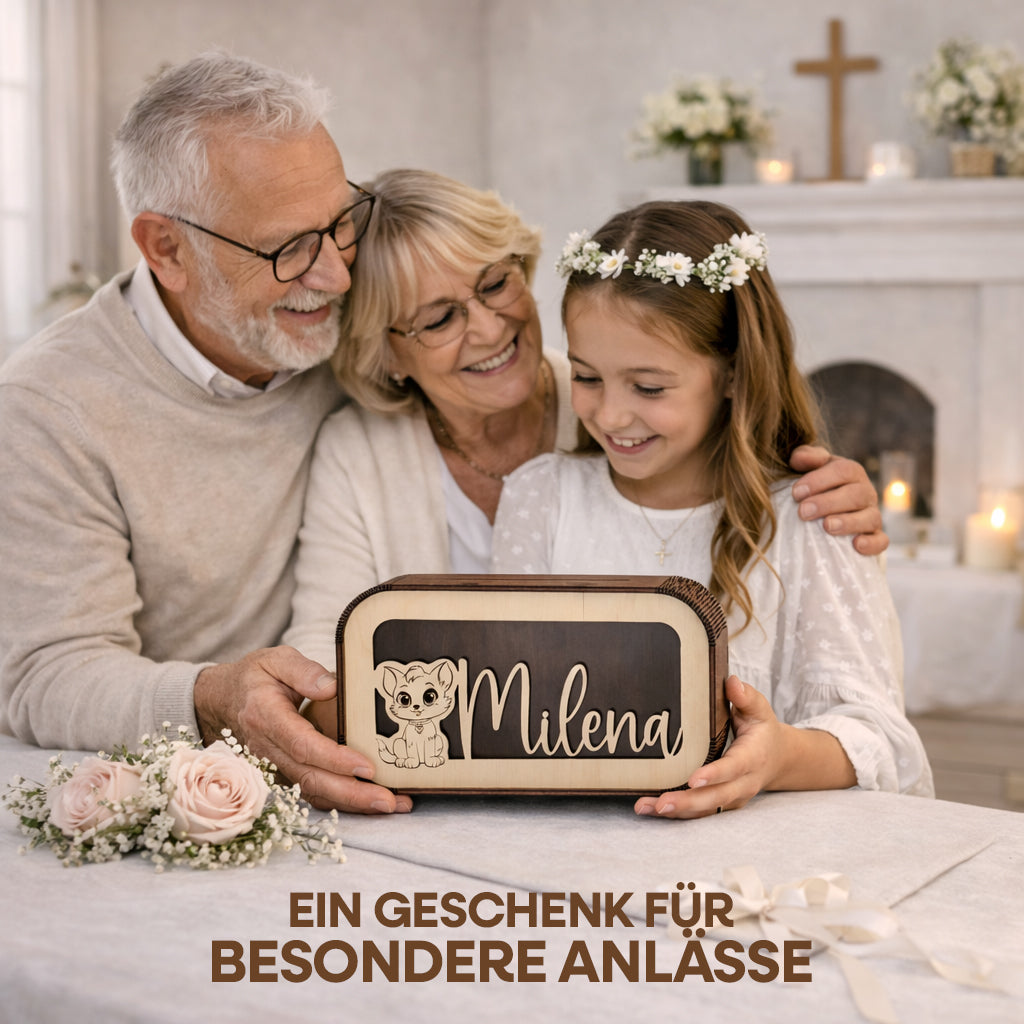 Personalisierte Holz-Spardose für Kinder