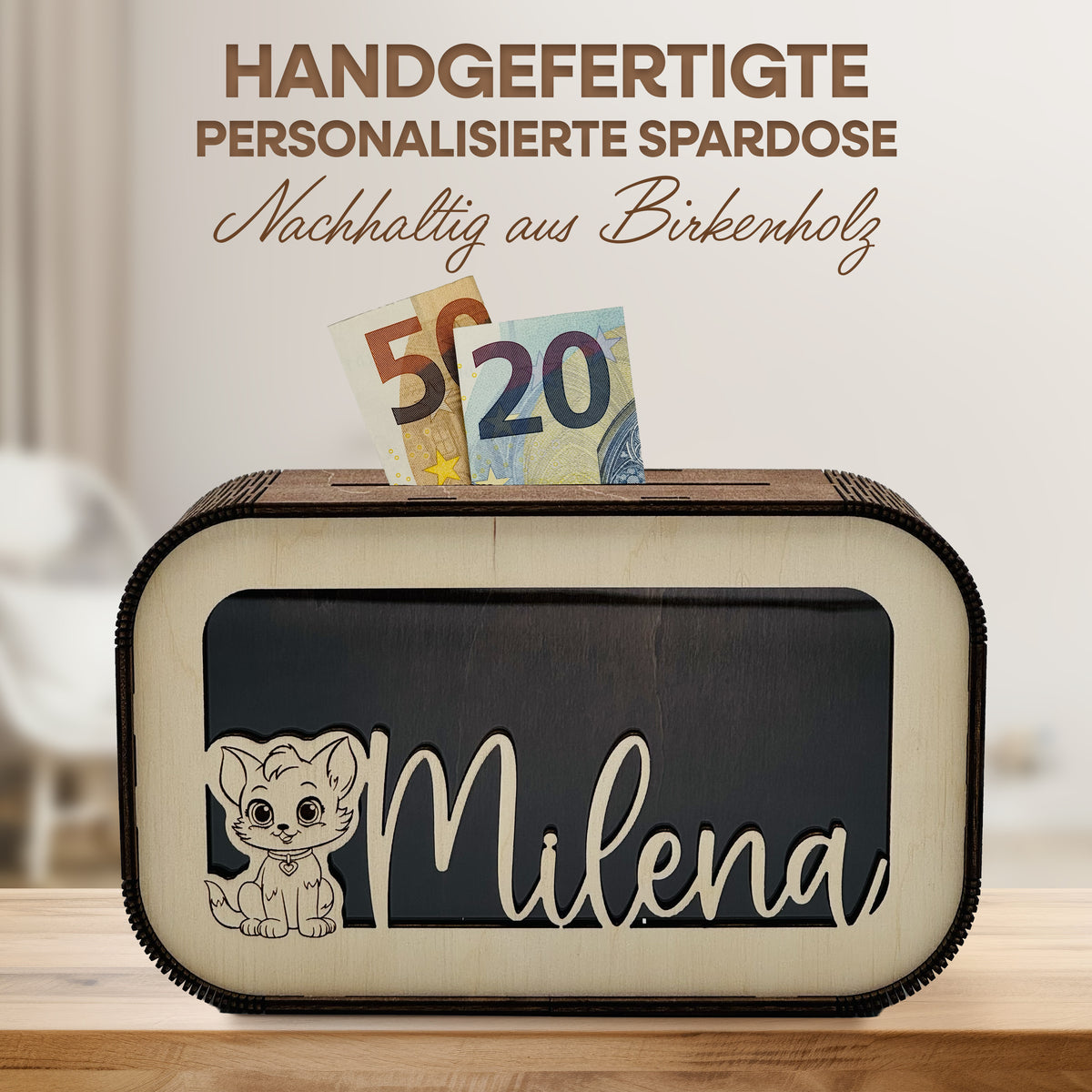 Personalisierte Holz-Spardose für Kinder